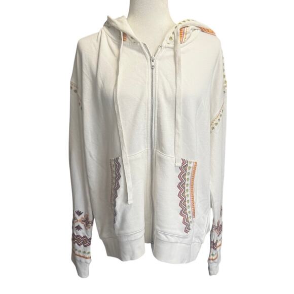 Driftwood Embroidered Zip-Up Hoodie Sweatshirt Cream NWT XXL - Picture 1 of 5